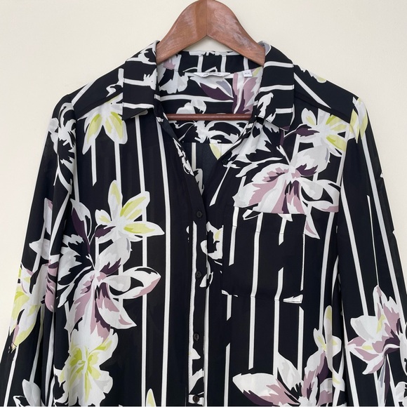 Reitmans Floral Striped Tunic Blouse Medium Side Slits Longline Lightweight - Picture 4 of 12